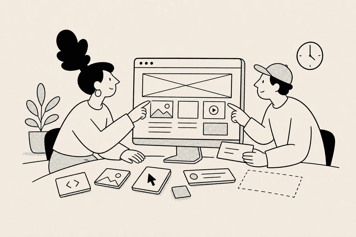Web builders pointing at an embed layout for a countdown timer for website