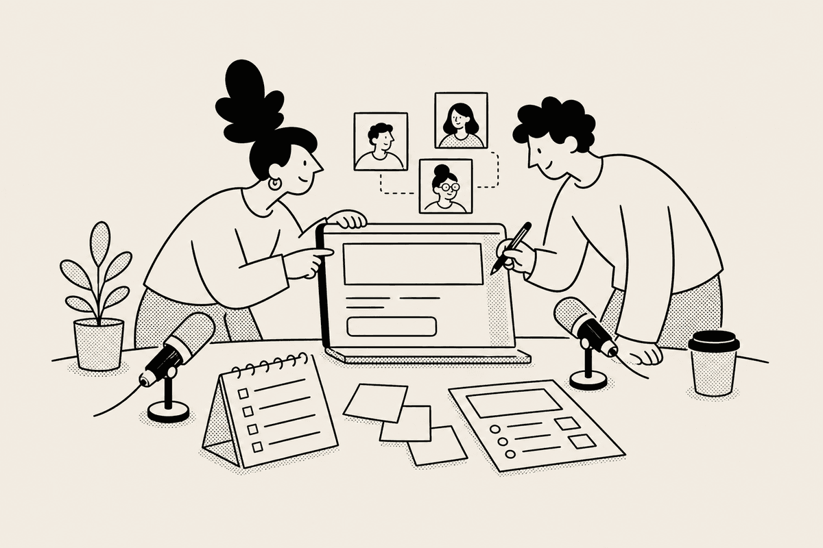 Event marketers checking agenda notes for a webinar countdown timer